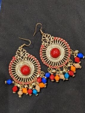 Gold-Tone Red & Multicolor Beaded Statement Earrings